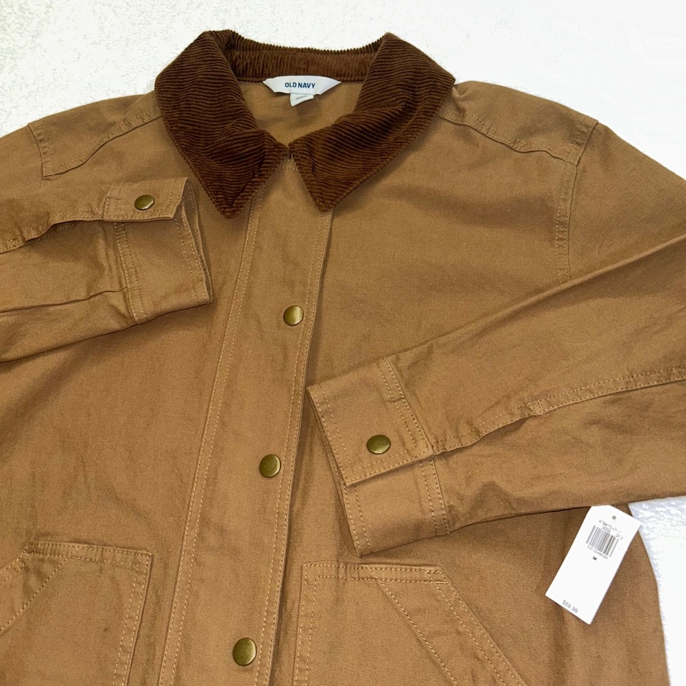 NEW Old Navy Barn Jacket Chore Coat Canvas Corduroy Collar Mens M Brown NWT